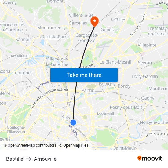Bastille to Arnouville map