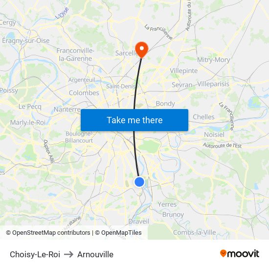 Choisy-Le-Roi to Arnouville map