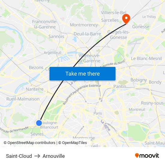 Saint-Cloud to Arnouville map
