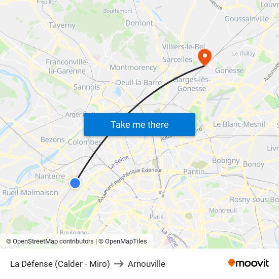 La Défense (Calder - Miro) to Arnouville map