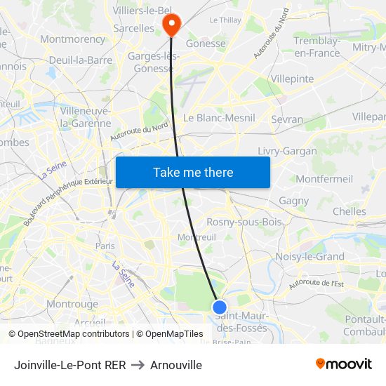 Joinville-Le-Pont RER to Arnouville map