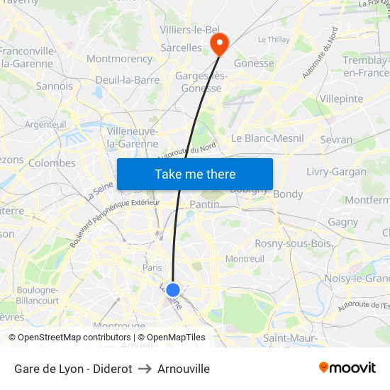 Gare de Lyon - Diderot to Arnouville map