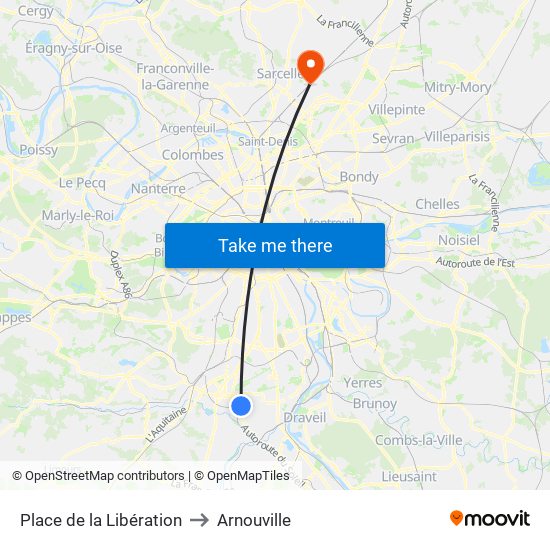 Place de la Libération to Arnouville map