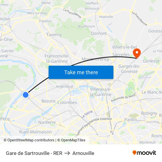 Gare de Sartrouville - RER to Arnouville map