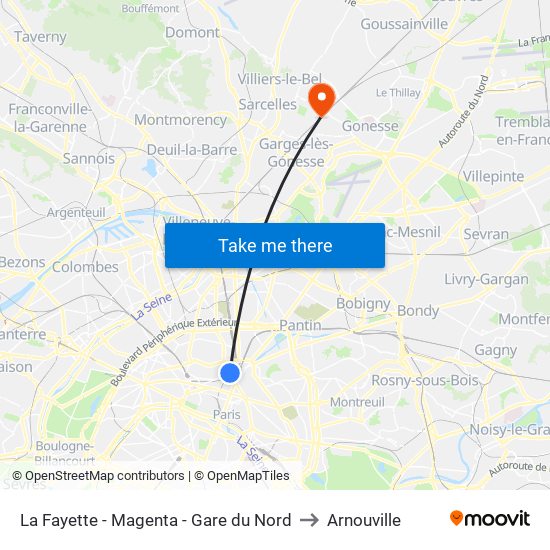 La Fayette - Magenta - Gare du Nord to Arnouville map