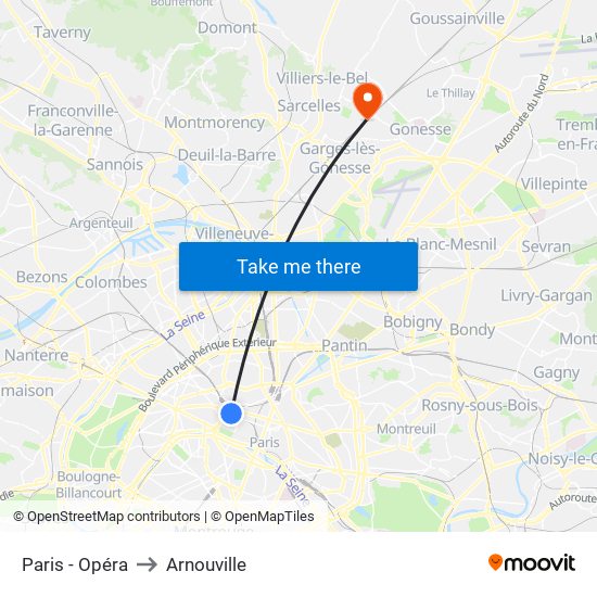 Paris - Opéra to Arnouville map