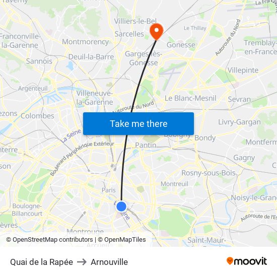 Quai de la Rapée to Arnouville map