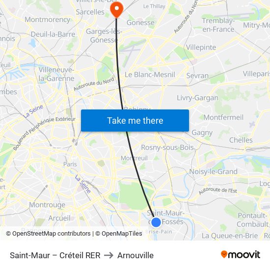 Saint-Maur – Créteil RER to Arnouville map