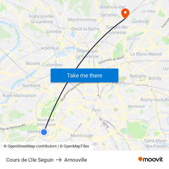 Cours de L'Ile Seguin to Arnouville map