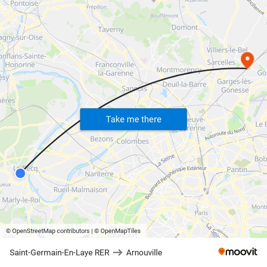 Saint-Germain-En-Laye RER to Arnouville map