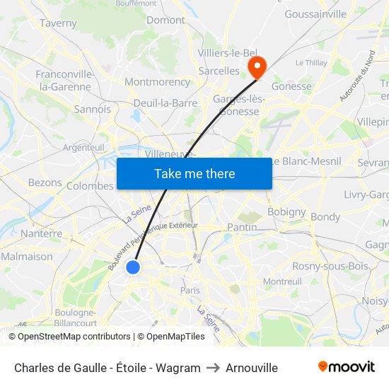 Charles de Gaulle - Étoile - Wagram to Arnouville map