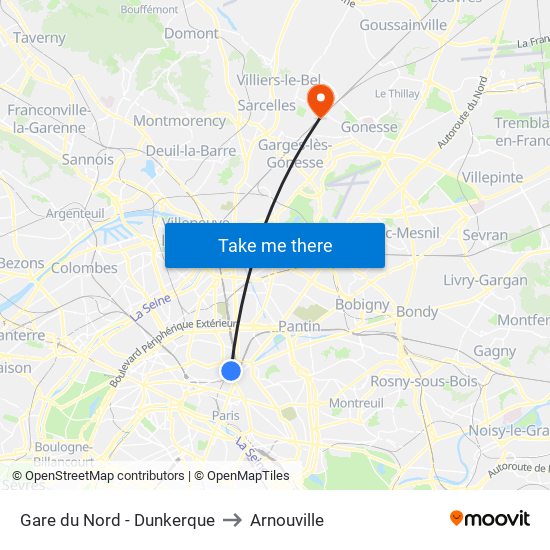 Gare du Nord - Dunkerque to Arnouville map