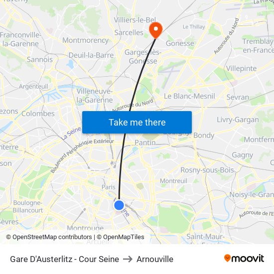 Gare D'Austerlitz - Cour Seine to Arnouville map