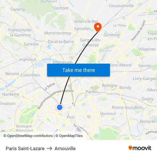 Paris Saint-Lazare to Arnouville map