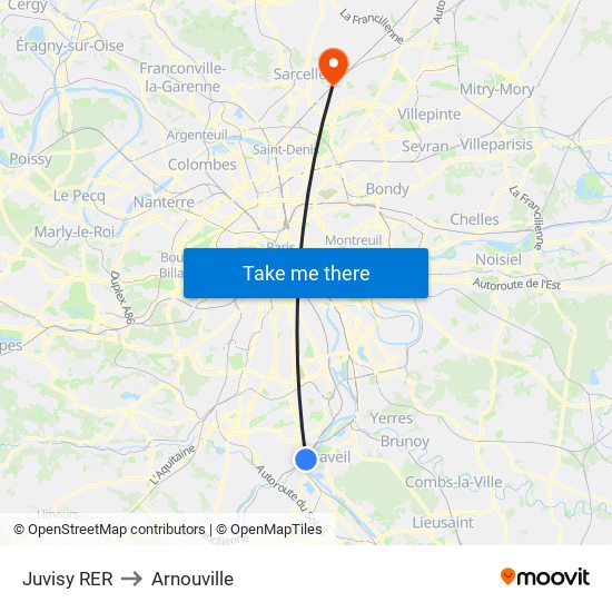 Juvisy RER to Arnouville map