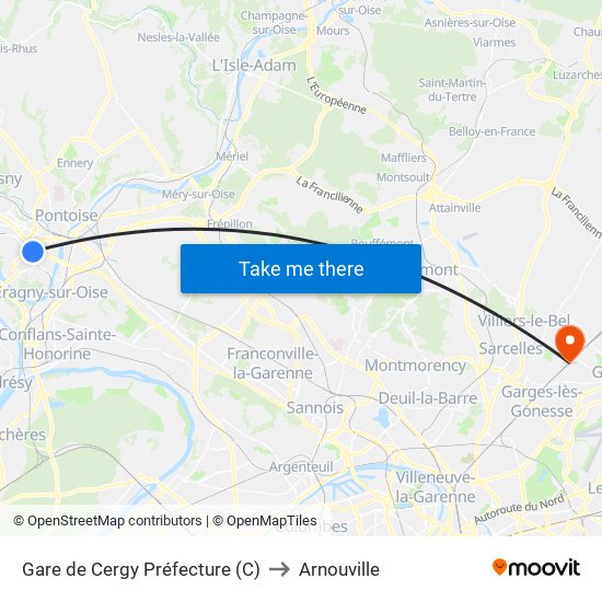 Gare de Cergy Préfecture (C) to Arnouville map