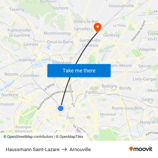 Haussmann Saint-Lazare to Arnouville map