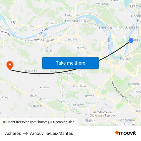 Acheres to Arnouville-Les-Mantes map