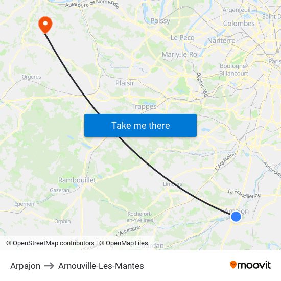 Arpajon to Arnouville-Les-Mantes map