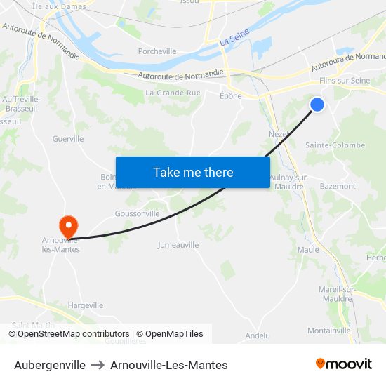 Aubergenville to Arnouville-Les-Mantes map