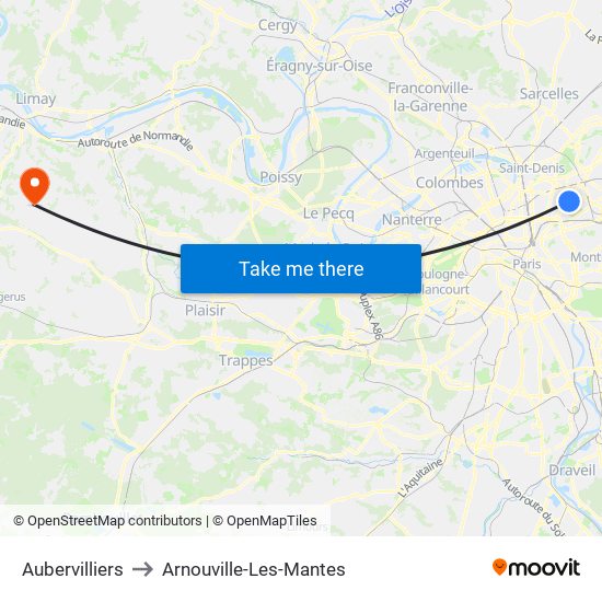 Aubervilliers to Arnouville-Les-Mantes map