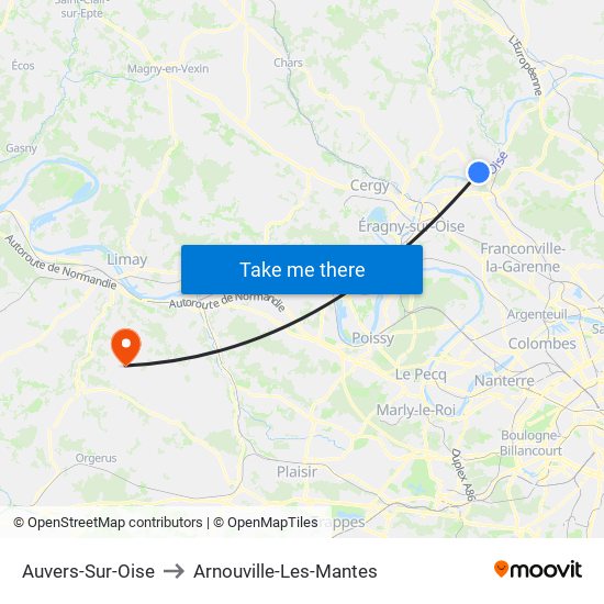 Auvers-Sur-Oise to Arnouville-Les-Mantes map