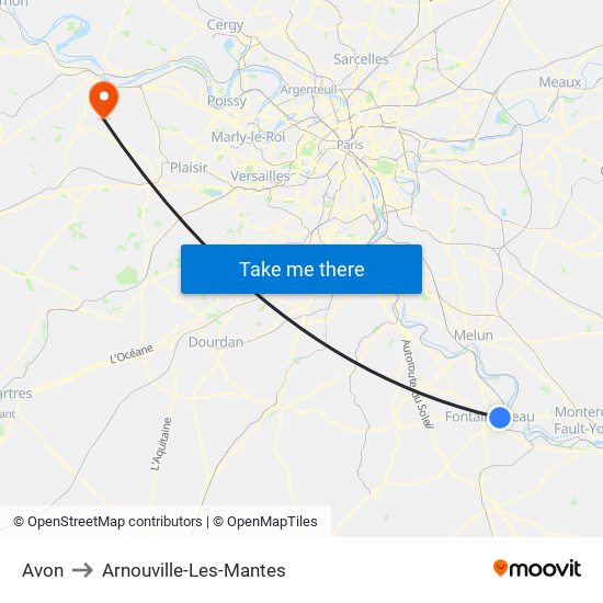 Avon to Arnouville-Les-Mantes map