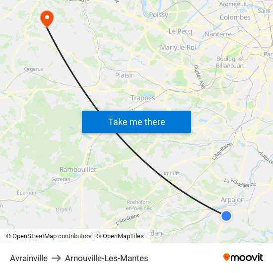 Avrainville to Arnouville-Les-Mantes map