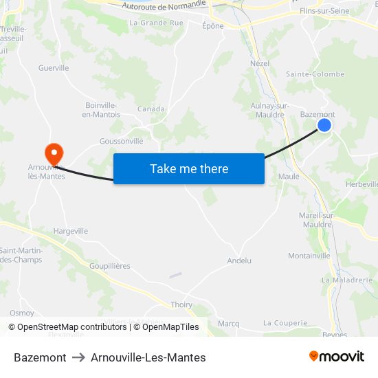 Bazemont to Arnouville-Les-Mantes map