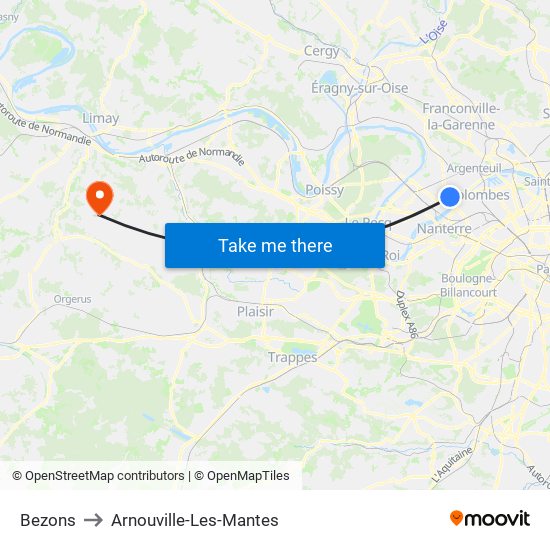 Bezons to Arnouville-Les-Mantes map