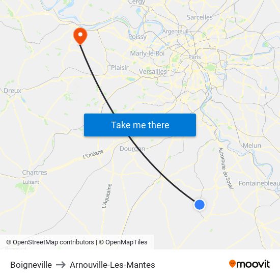 Boigneville to Arnouville-Les-Mantes map