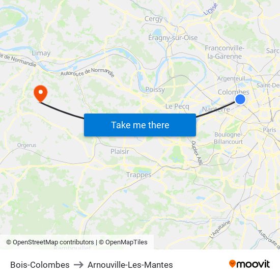 Bois-Colombes to Arnouville-Les-Mantes map