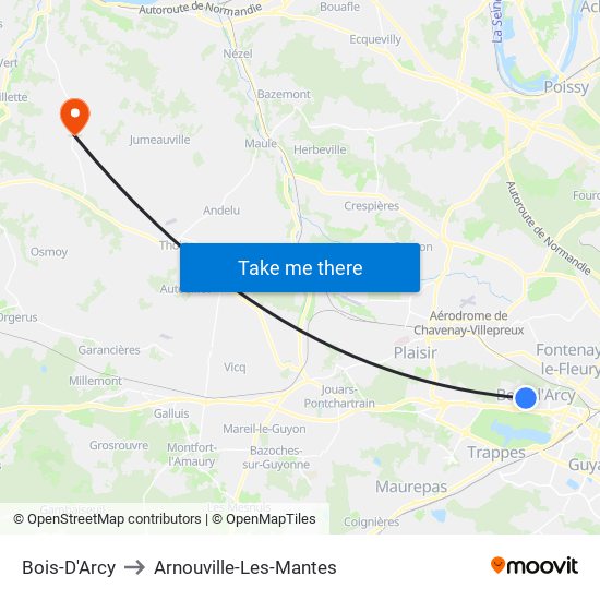 Bois-D'Arcy to Arnouville-Les-Mantes map