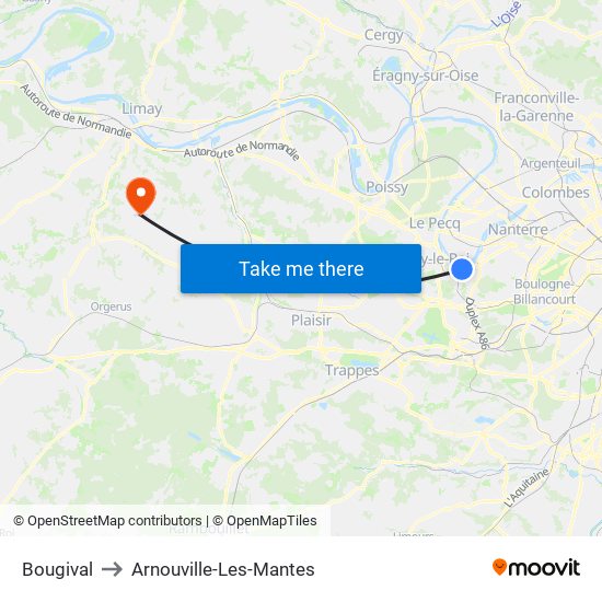 Bougival to Arnouville-Les-Mantes map