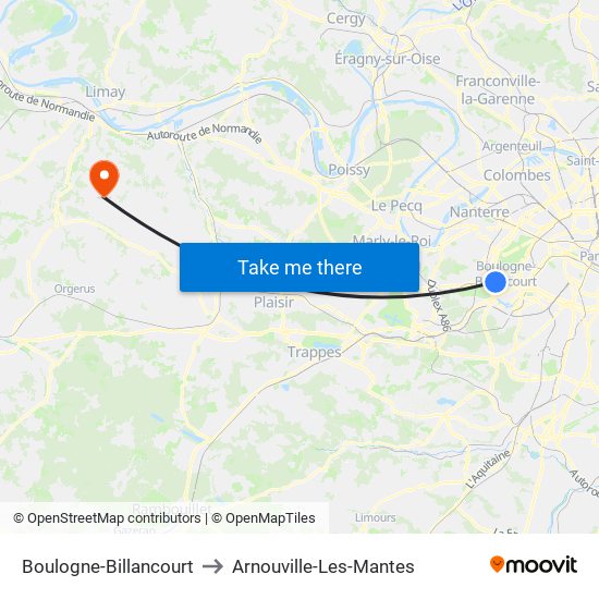 Boulogne-Billancourt to Arnouville-Les-Mantes map