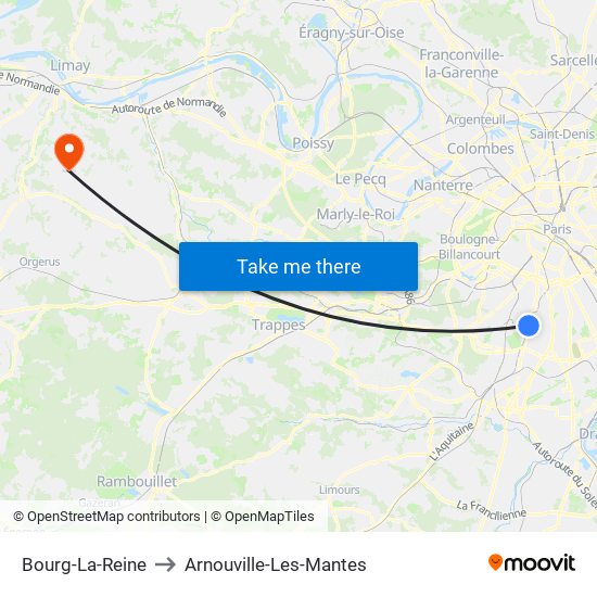 Bourg-La-Reine to Arnouville-Les-Mantes map