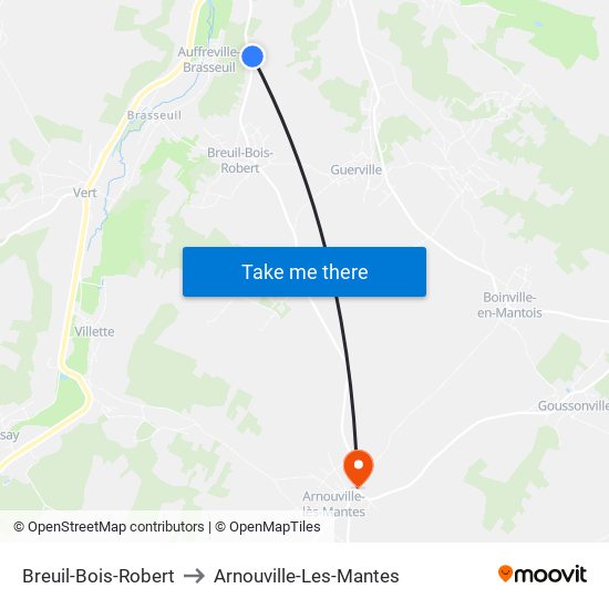 Breuil-Bois-Robert to Arnouville-Les-Mantes map