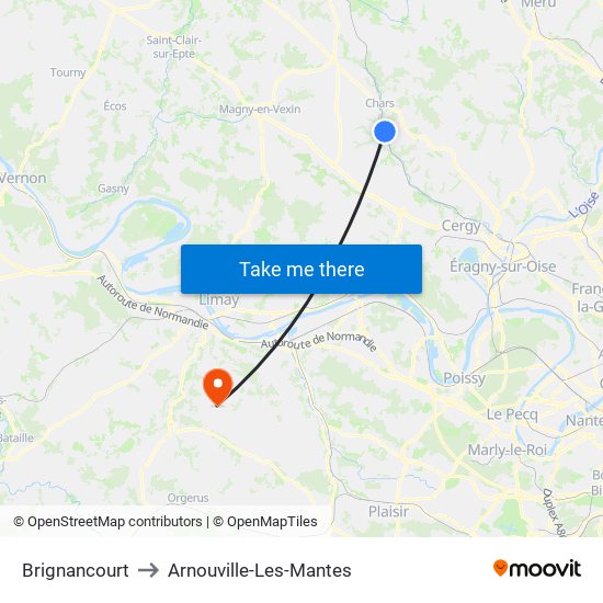 Brignancourt to Arnouville-Les-Mantes map