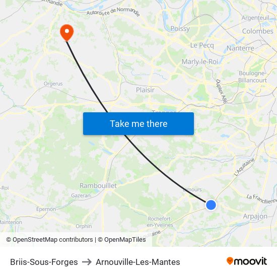 Briis-Sous-Forges to Arnouville-Les-Mantes map