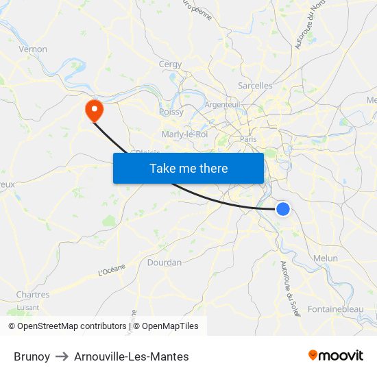 Brunoy to Arnouville-Les-Mantes map