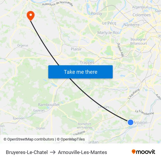 Bruyeres-Le-Chatel to Arnouville-Les-Mantes map