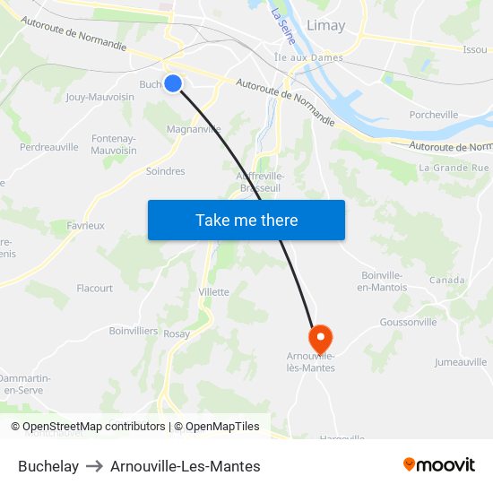 Buchelay to Arnouville-Les-Mantes map