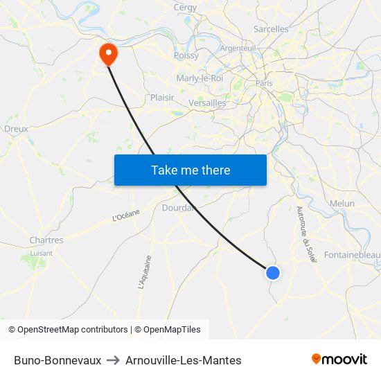 Buno-Bonnevaux to Arnouville-Les-Mantes map