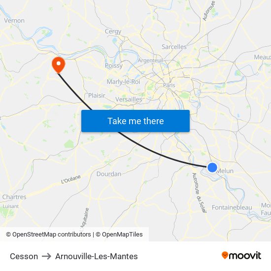 Cesson to Arnouville-Les-Mantes map