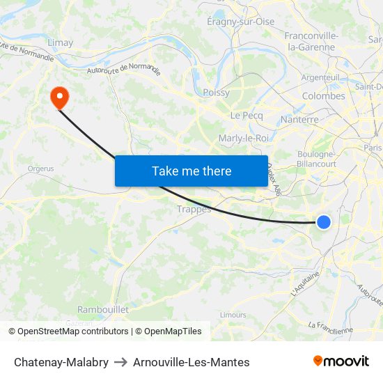 Chatenay-Malabry to Arnouville-Les-Mantes map