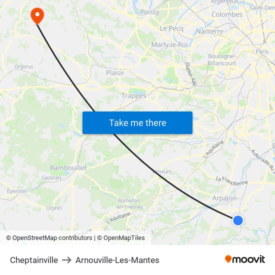 Cheptainville to Arnouville-Les-Mantes map