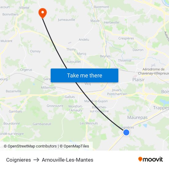 Coignieres to Arnouville-Les-Mantes map