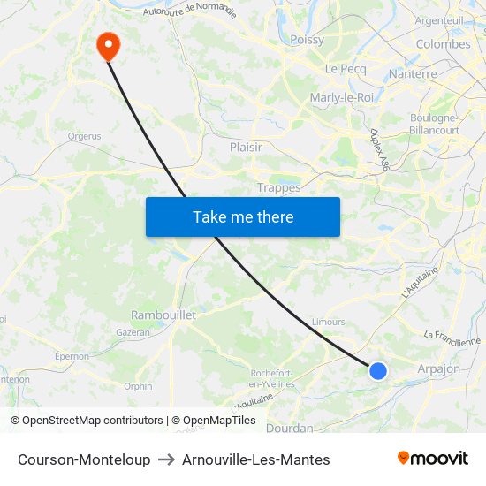 Courson-Monteloup to Arnouville-Les-Mantes map