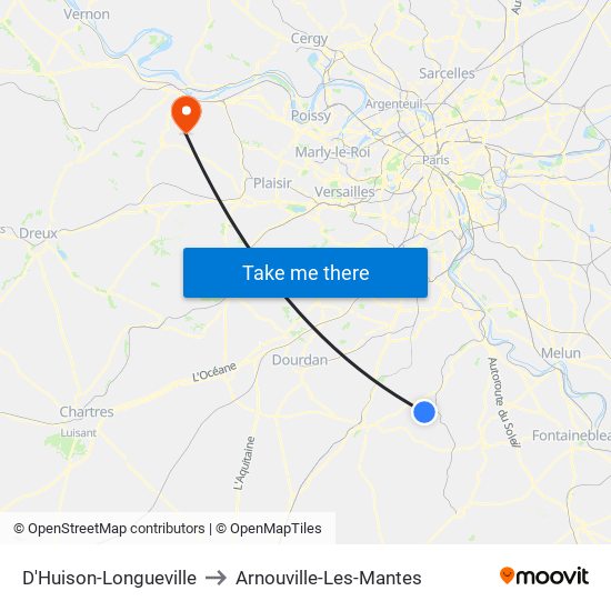 D'Huison-Longueville to Arnouville-Les-Mantes map