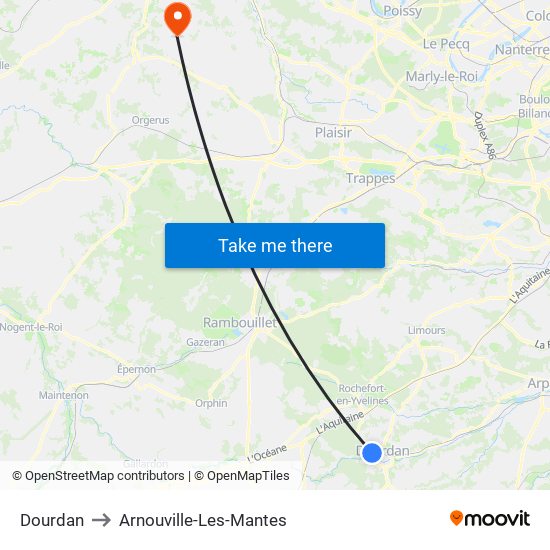 Dourdan to Arnouville-Les-Mantes map